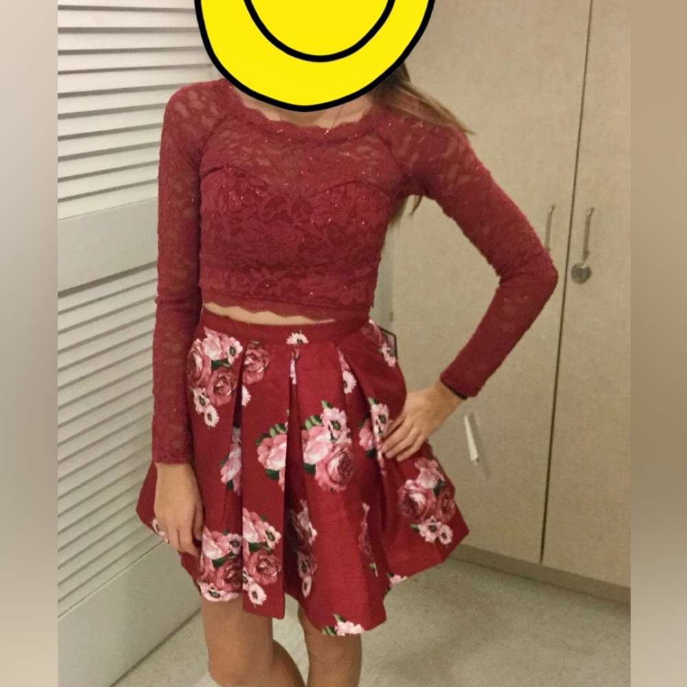 Two piece floral semi formal dress